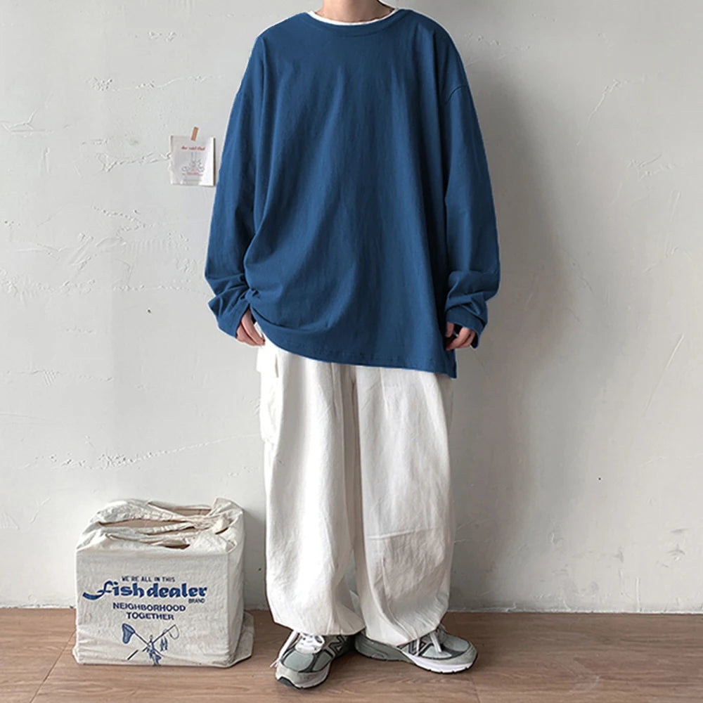 COTTOFLEX™ Oversize Cotton Long Sleeve Unisex T-Shirt Casual Pure Color Top for Men and Women