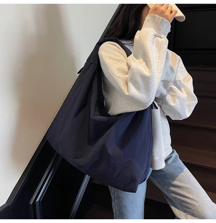 NYLOVA™ Chic Solid Color Nylon Tote Bag, Large Capacity Shoulder Bag with Multiple Zipper Pockets for College, Work & Everyday Use