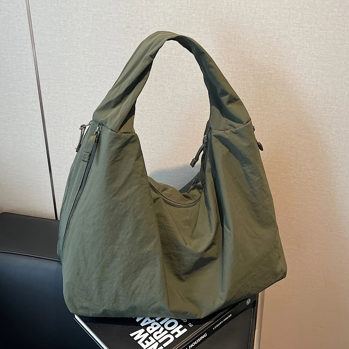 NYLOVA™ Chic Solid Color Nylon Tote Bag, Large Capacity Shoulder Bag with Multiple Zipper Pockets for College, Work & Everyday Use