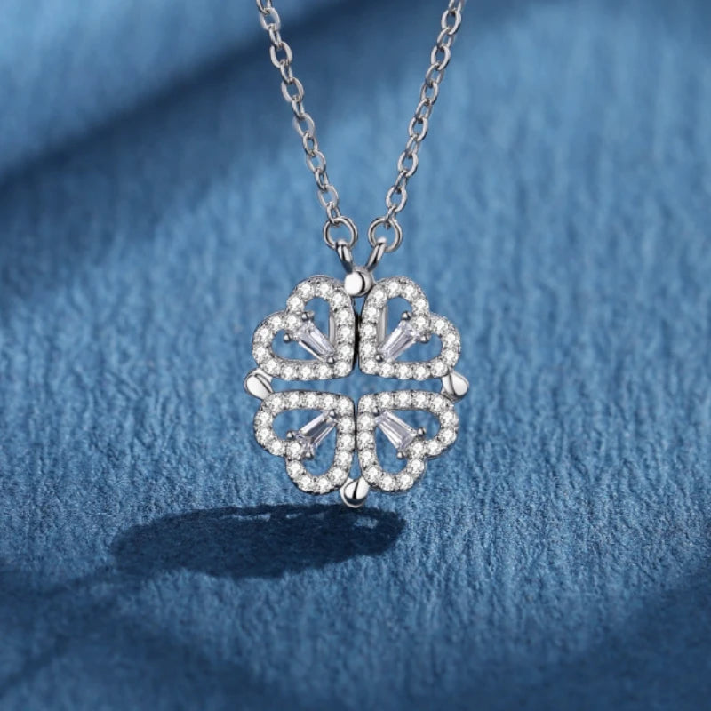 BARE ™️Stainless Steel Love Magnetic Pendant Necklace for Women Clover Necklace Heart Shaped Clover Necklace Pendant Jewelry Gift