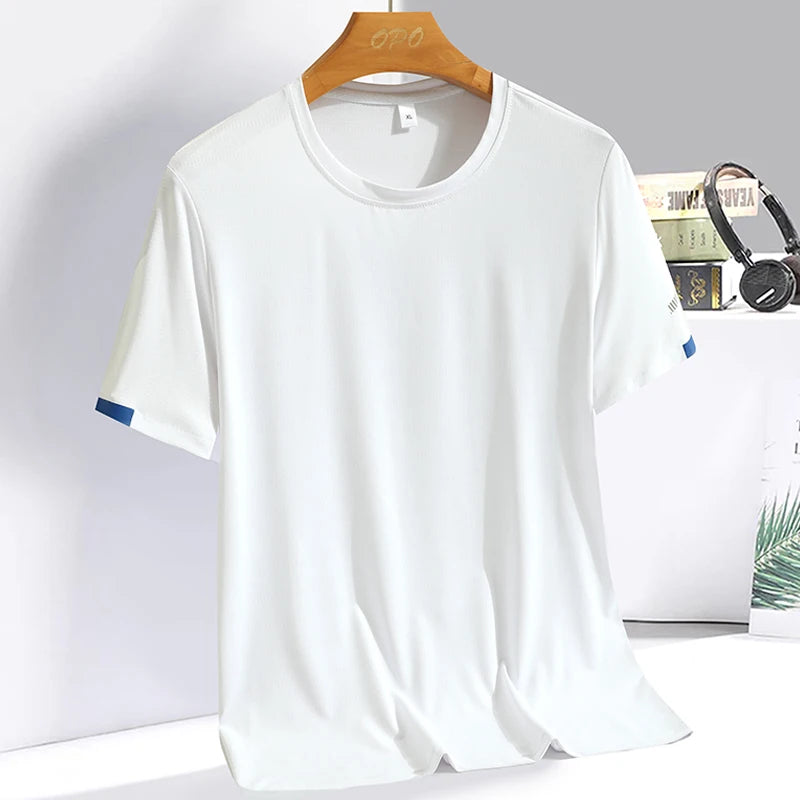 WEARISH™ Men's Summer Ice Silk T-shirt Sweatshirt Round Neck Simple Running Fitness Suit Thin Breathable Quick Drying T