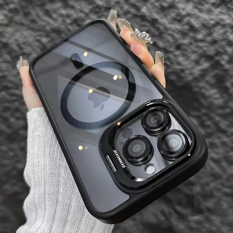 Luxury ™️new 2025 Magnetic Shockproof Phone Case For iPhone 16 15 14 13 12 11 Pro Max 16 Plus For Magsafe Stand Glass Lens Protector Cover