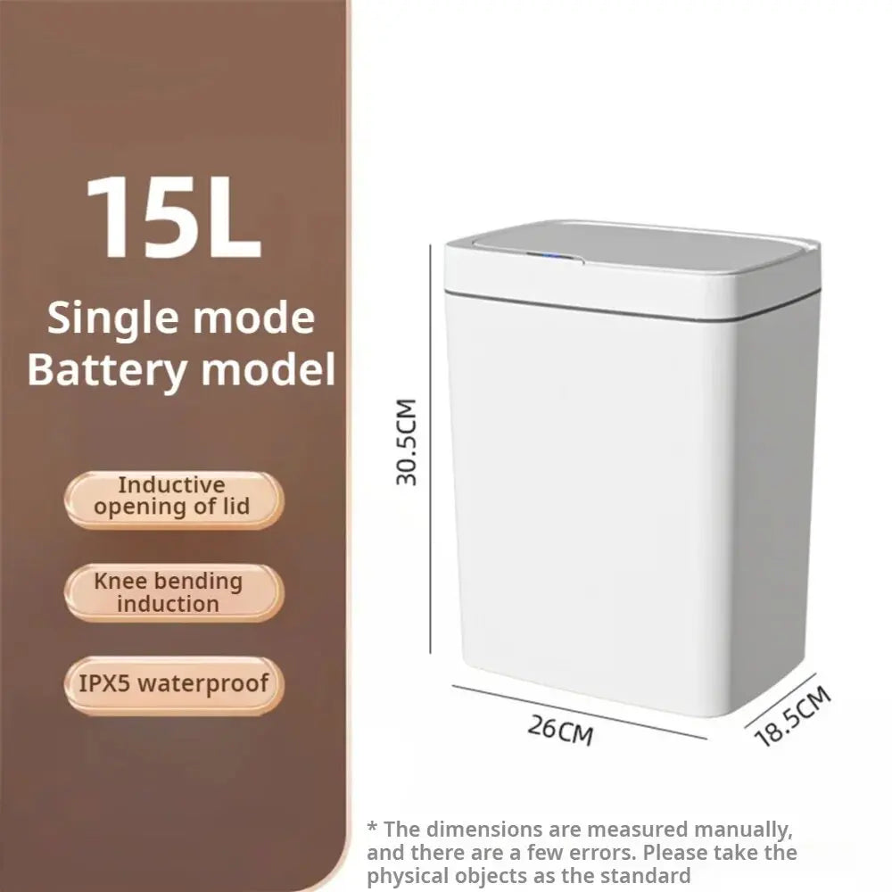 LZJV™ |15L NEW Smart Trash Can Automatically Open, Touch-Free Smart Sensor, Sensing Garbage Can and Waterproof, For Bathroom/Kitchen/Bedroom