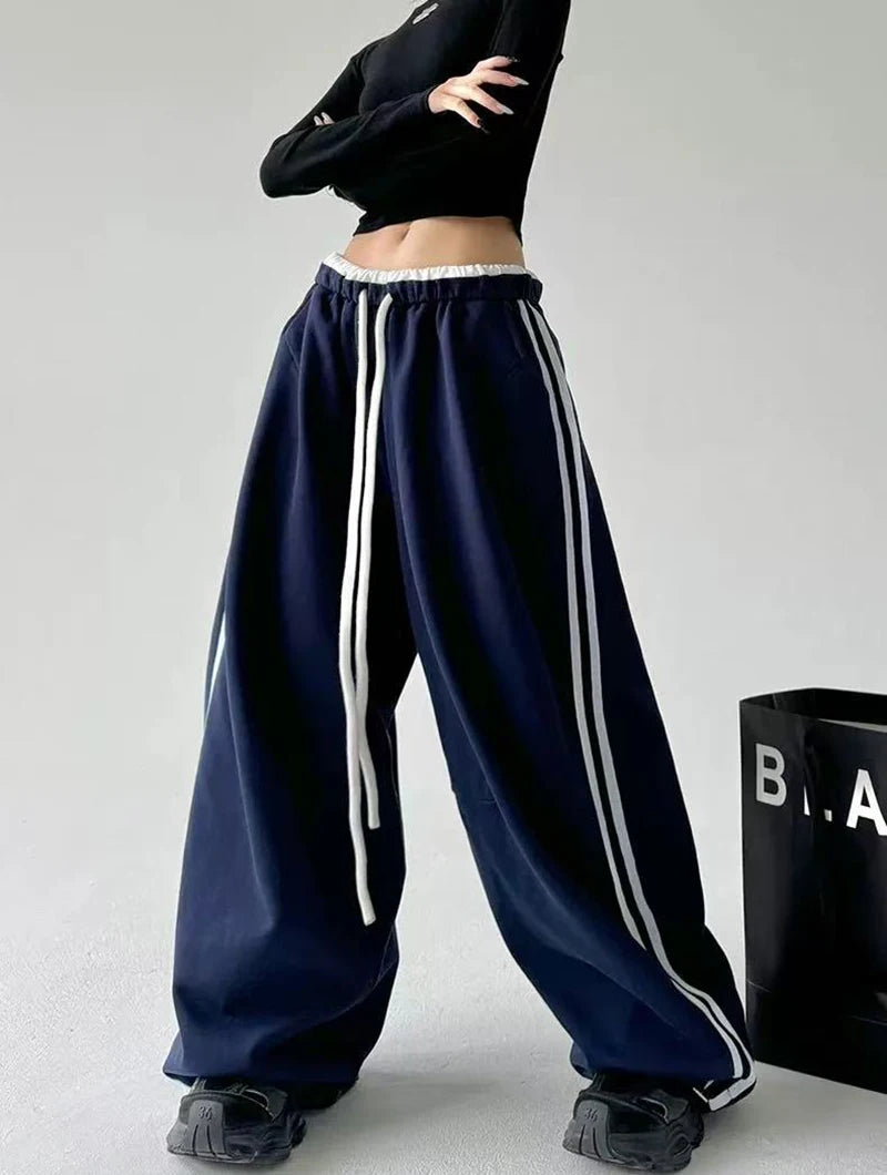 STYLER™️NEW 2025 Women Sweatpants Fashion Streetwear Oversized All Match Wide Leg Pants High Waist Patchwork Casual Straight Trousers