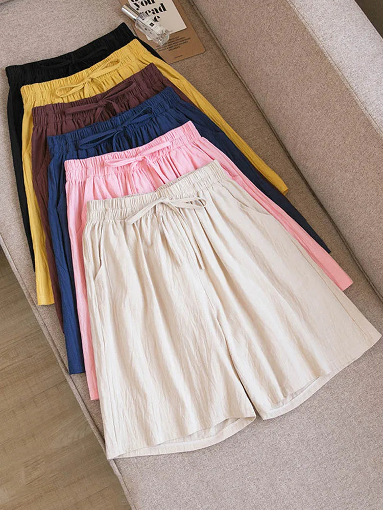 DOZW™️GIRL, Women shorts Summer Casual Solid Cotton Linen shorts high waist loose shorts for girls Soft Cool female shorts M-3XL