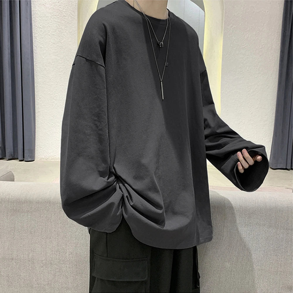 COTTOFLEX™ Oversize Cotton Long Sleeve Unisex T-Shirt Casual Pure Color Top for Men and Women
