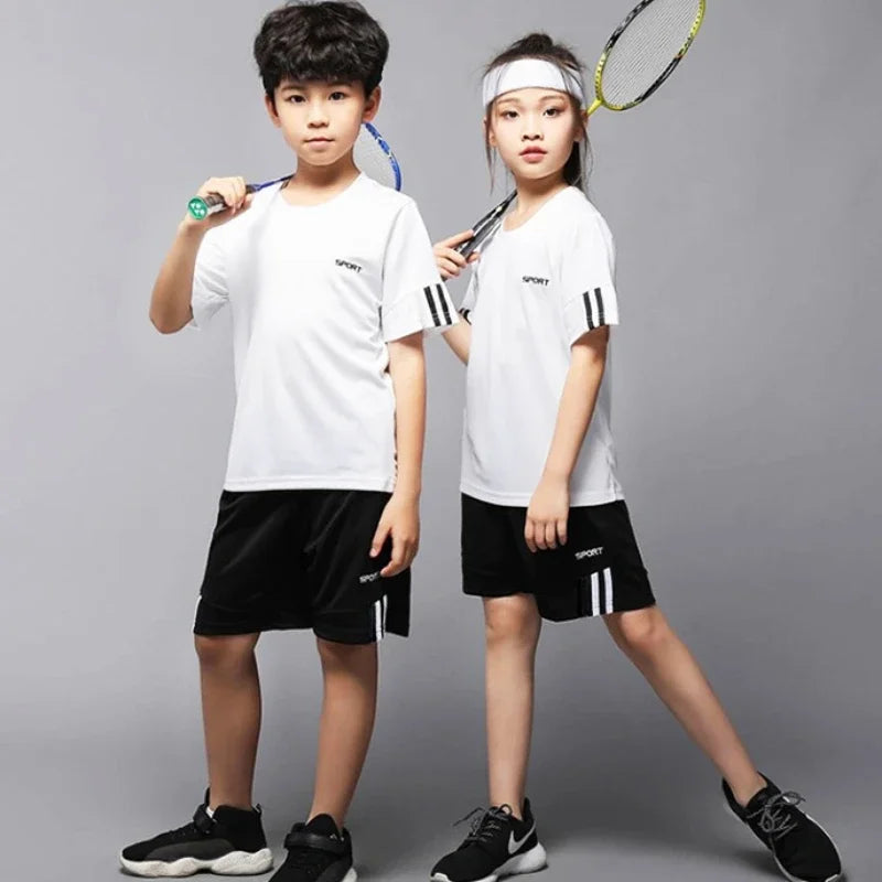 MUMU™ Children Boy & Girl Quick Dry Badminton Clothes Uniform Kid Tennis Jerseys Short Sleeve T-shirt Top and Shorts 2pcs Tracksuit, DAILY ACTIVITY WER