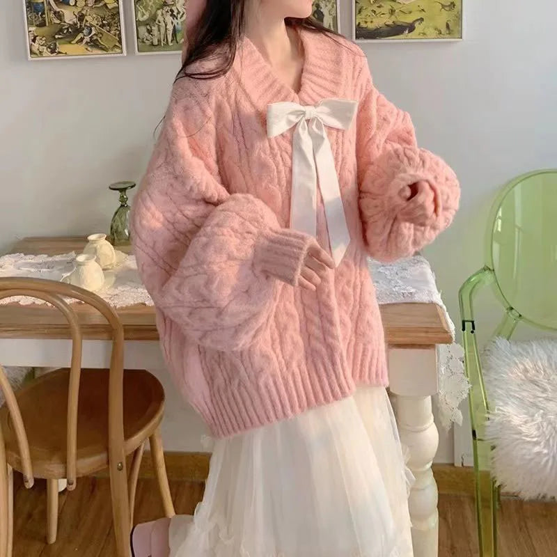 THE COZY COLLECTIVE™ |Adorable Autumn/Winter Sweater for Women, Oversized Knitted Pullovers Long Sleeve V Neck Knitwear