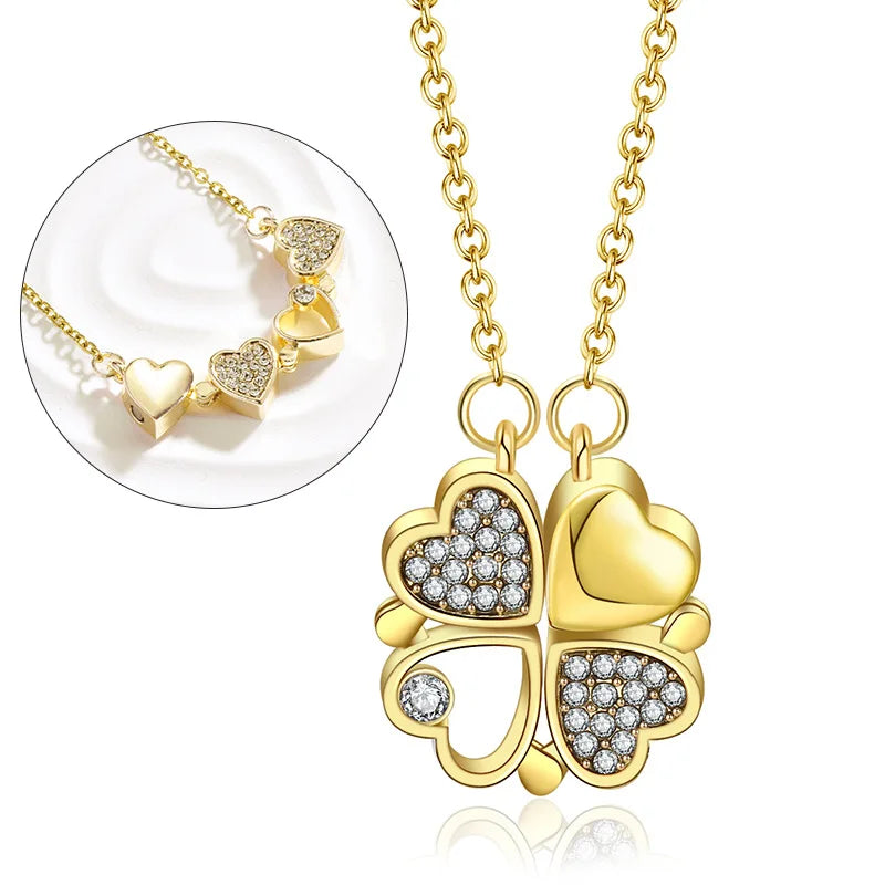 BARE ™️Stainless Steel Love Magnetic Pendant Necklace for Women Clover Necklace Heart Shaped Clover Necklace Pendant Jewelry Gift