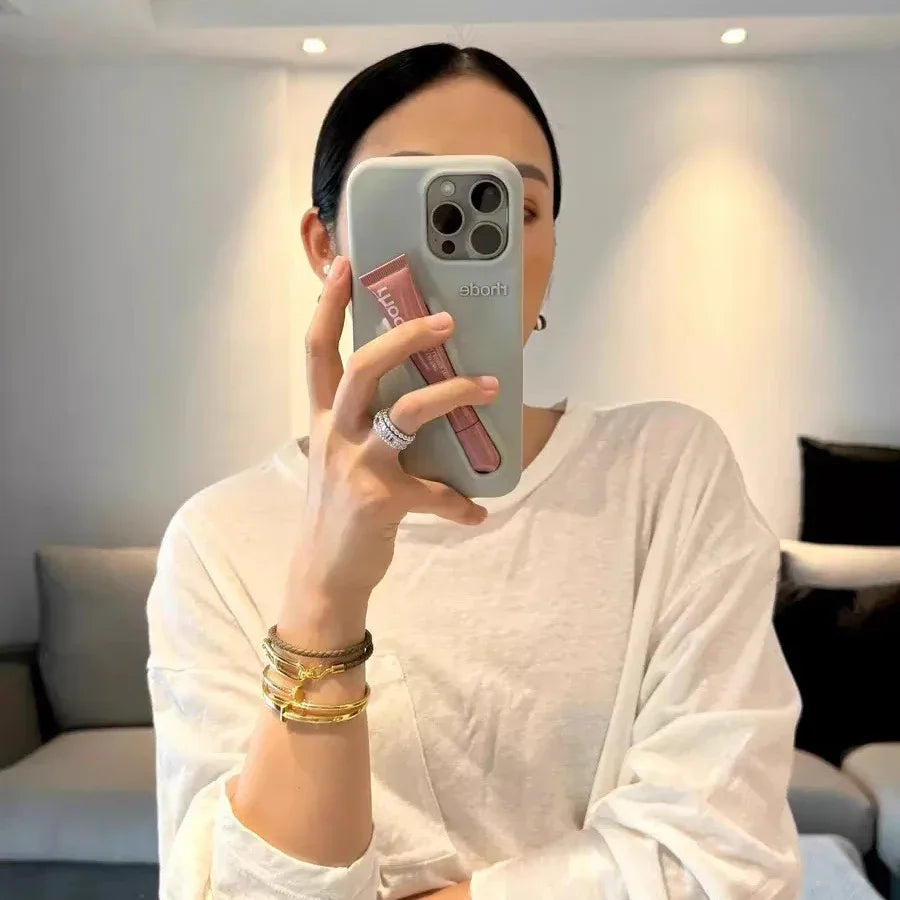 RHODE MYCASE ™ Lipstick Soft Silicone DIY Rhode Phone Case For iPhone 16 15 14 13 12 11 Pro Max Plus Portable Lip Gloss Holder Ins Hot Cover