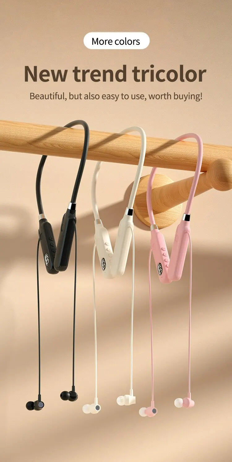 SWEET HEADPHONE SOUNDS™Neckband BT-12 Wireless Bluetooth Earphones Headphones Outdoor Sports Headset with Display Touch Control Earbuds for Music