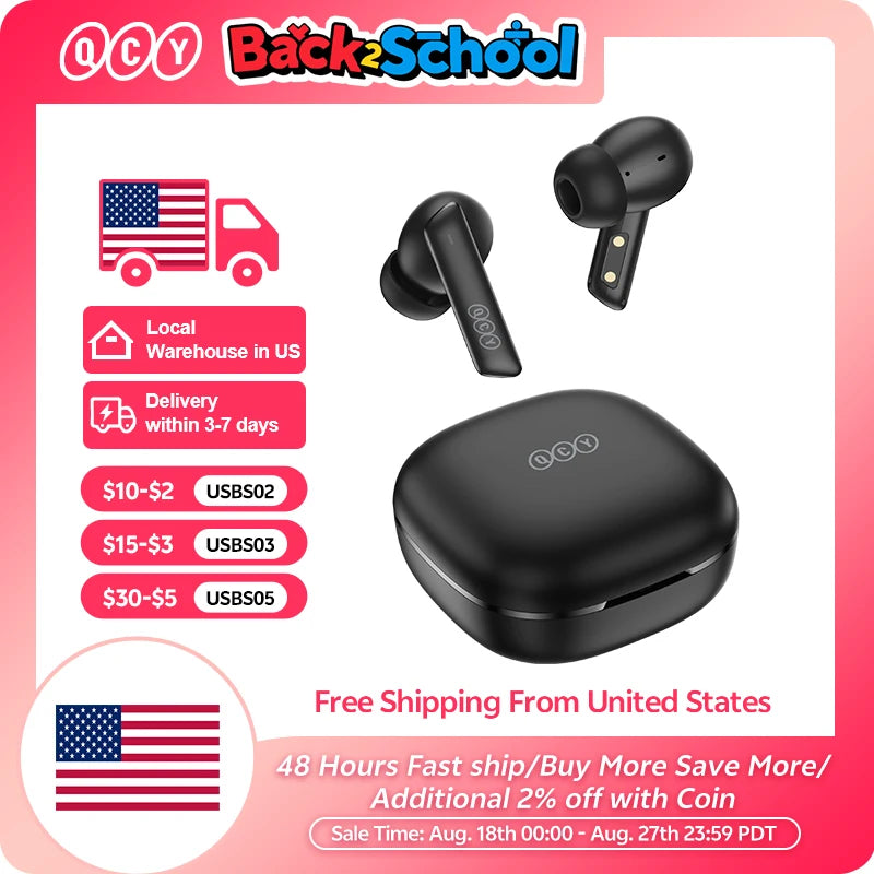 QCY™ HT05 ANC Wireless Earbuds 40dB Noise Cancelling Bluetooth 5.2 6-Mic ENC HD Call Transparency Mode TWS