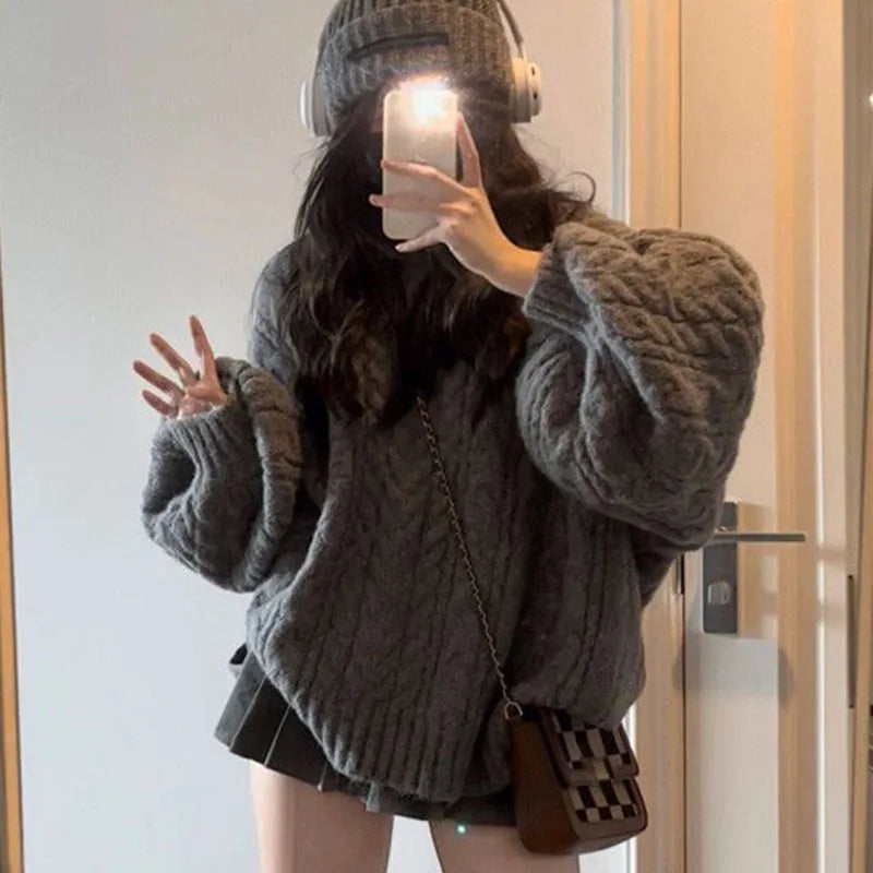 THE COZY COLLECTIVE™ |Adorable Autumn/Winter Sweater for Women, Oversized Knitted Pullovers Long Sleeve V Neck Knitwear
