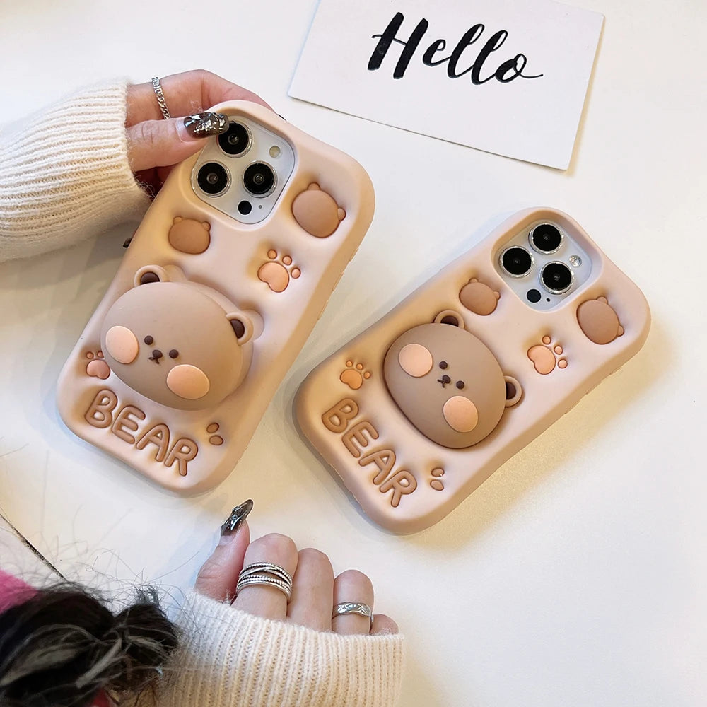 iPhone, case Cute Bear Case Soft Silicone Cover with Holder for iPhone 6 6s 7 8 SE X XS XR 11 12 13 Mini 14 15 16 Pro Max
