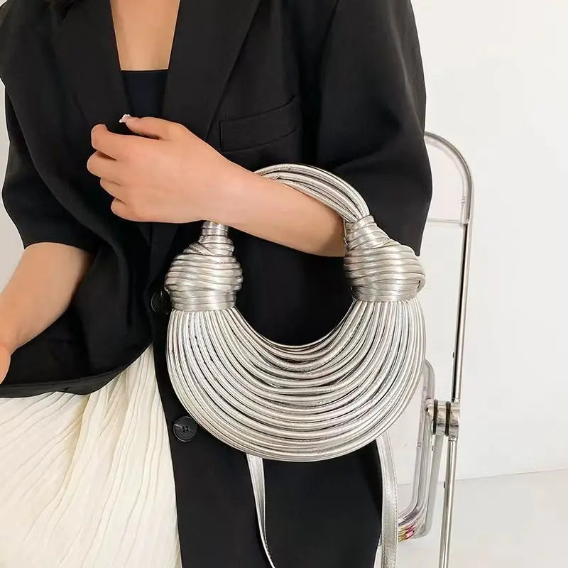 LUXEWEAVE™ | 2024 Women’s Luxury Handwoven Rope Knot Hobo Bag – Gold & Silver Designer Evening Clutch