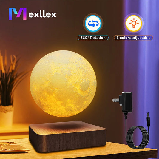 ILLUMINATE THE NIGHT™ |Magnetic Floating Rotating Moon Lamp with A Wooden Base, 3 Colors to Choose From, LED Night Lights Perfect for Unique Gifts, Room Decor