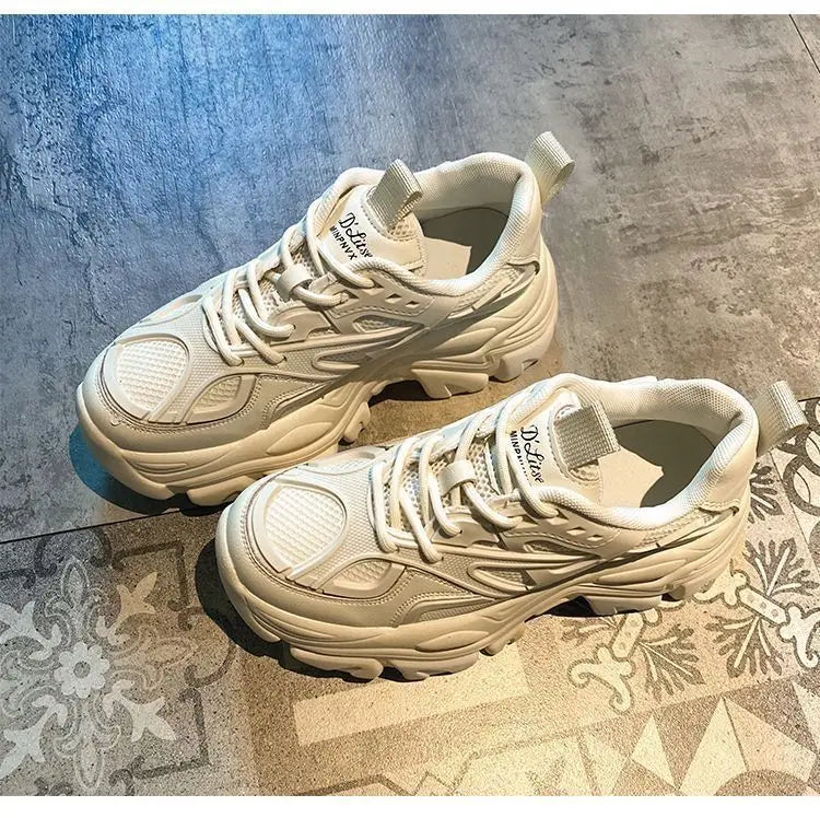 LUMINA™ | 2024 Women’s Fashion Platform Sneakers – Chunky Mesh & Leather Sport Shoes, Summer Casual Black Trainers
