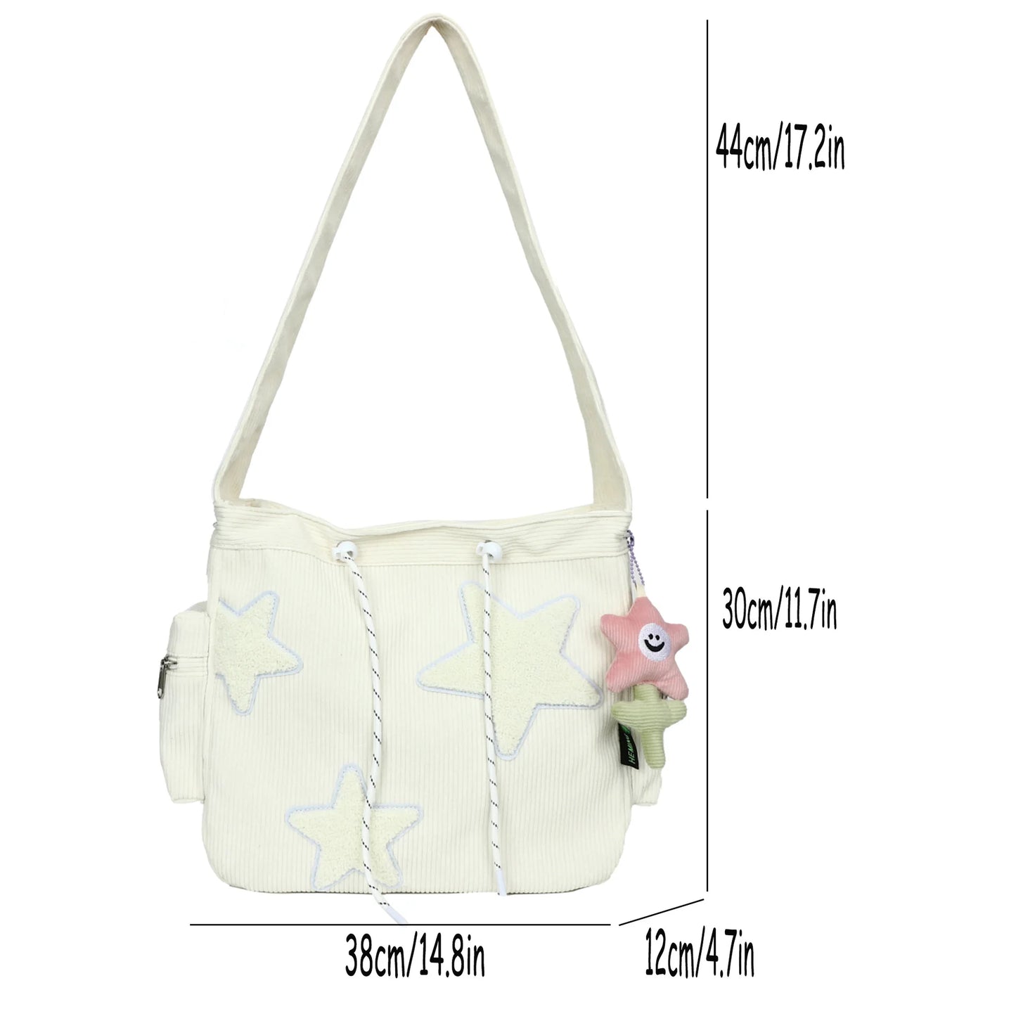 STARLOOM™ Simple Star Pattern Large Tote Bag, Corduroy Drawstring Shoulder Bag, Cute Tote Canvas Bag