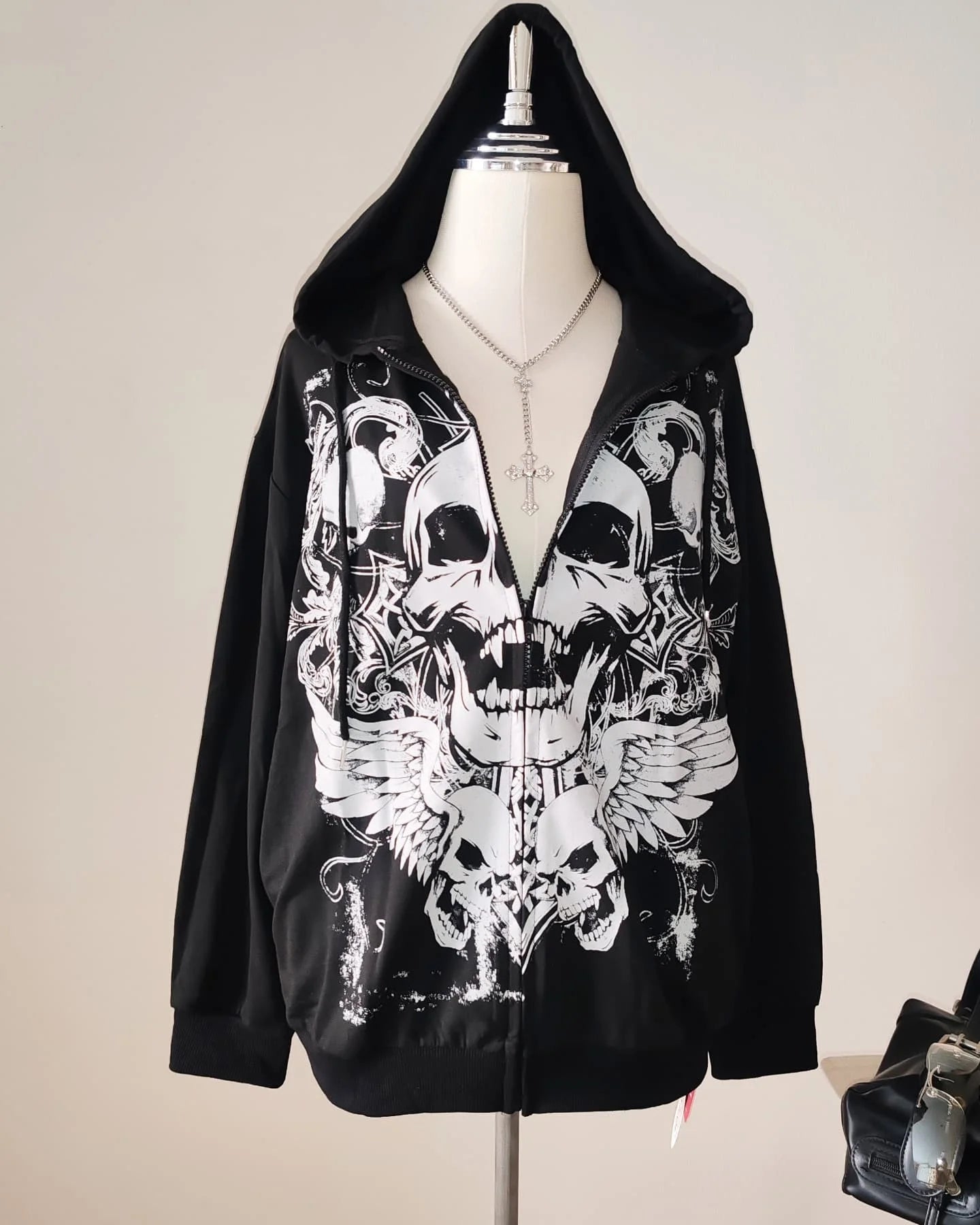 SKULLHAVEN™ | Dark Y2K Gothic American Retro Skull Print Zipper Hoodie – Unisex Autumn/Winter Streetwear Couple’s Hooded Coat