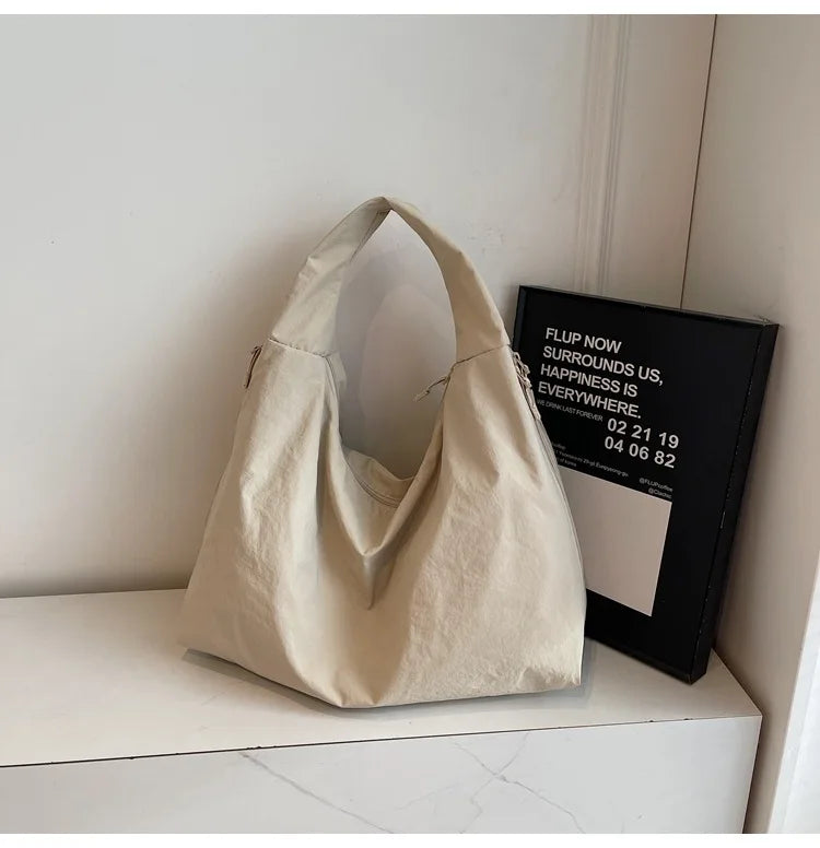 NYLOVA™ Chic Solid Color Nylon Tote Bag, Large Capacity Shoulder Bag with Multiple Zipper Pockets for College, Work & Everyday Use