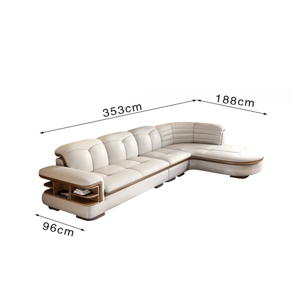 EXTRALUX ™Luxury L-Shaped Genuine Leather Sectional Sofa Sets with USB, Bluetooth Speaker - MINGDIBAO Living Room Italian Leather Couches