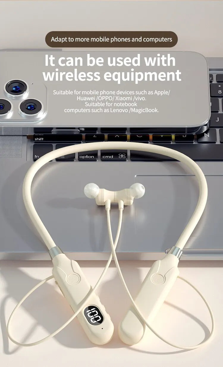 SWEET HEADPHONE SOUNDS™Neckband BT-12 Wireless Bluetooth Earphones Headphones Outdoor Sports Headset with Display Touch Control Earbuds for Music