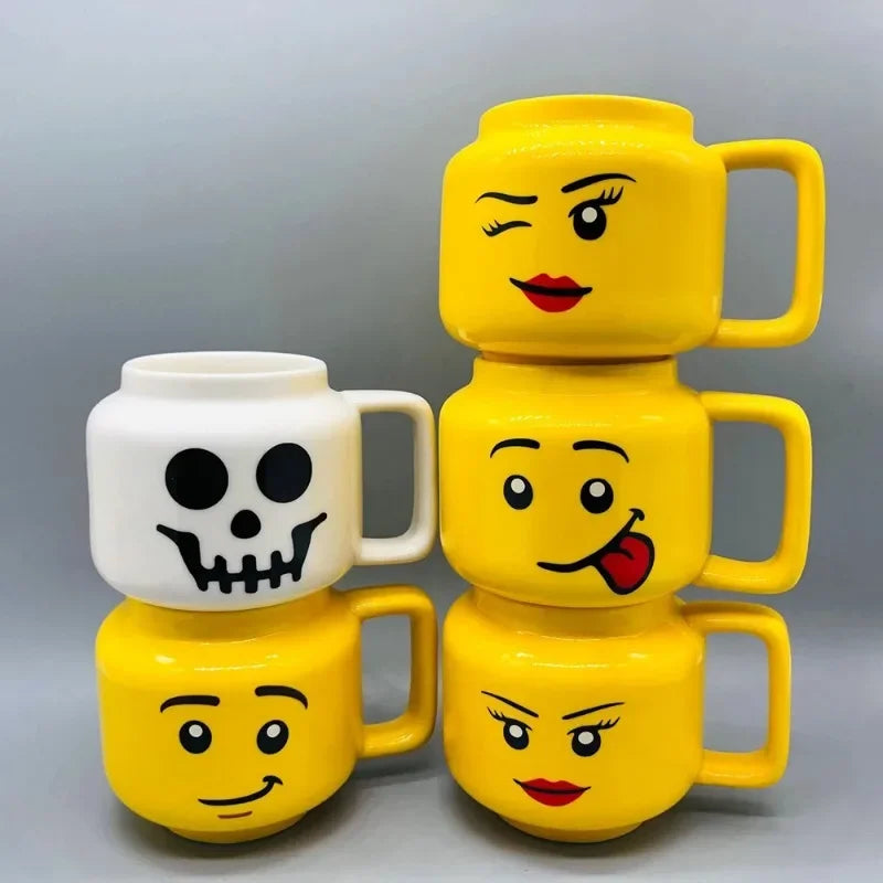 250ML Cartoon Ceramic Mug Expression Creative Coffee Milk Tea Water Cup Funny Smile Children Breakfast Cup Household Drinkware , silly, winking, happy, Skelton
