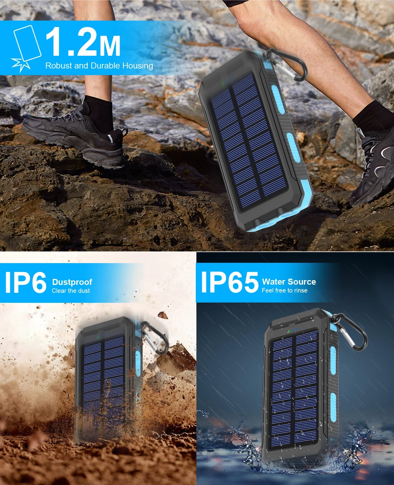 SOLUPUP™ |Waterproof Outdoor Solar Power Bank (38800mAh) Dual USB, for Outdoor Travel/Camping, Solar Mobile Phone Charger