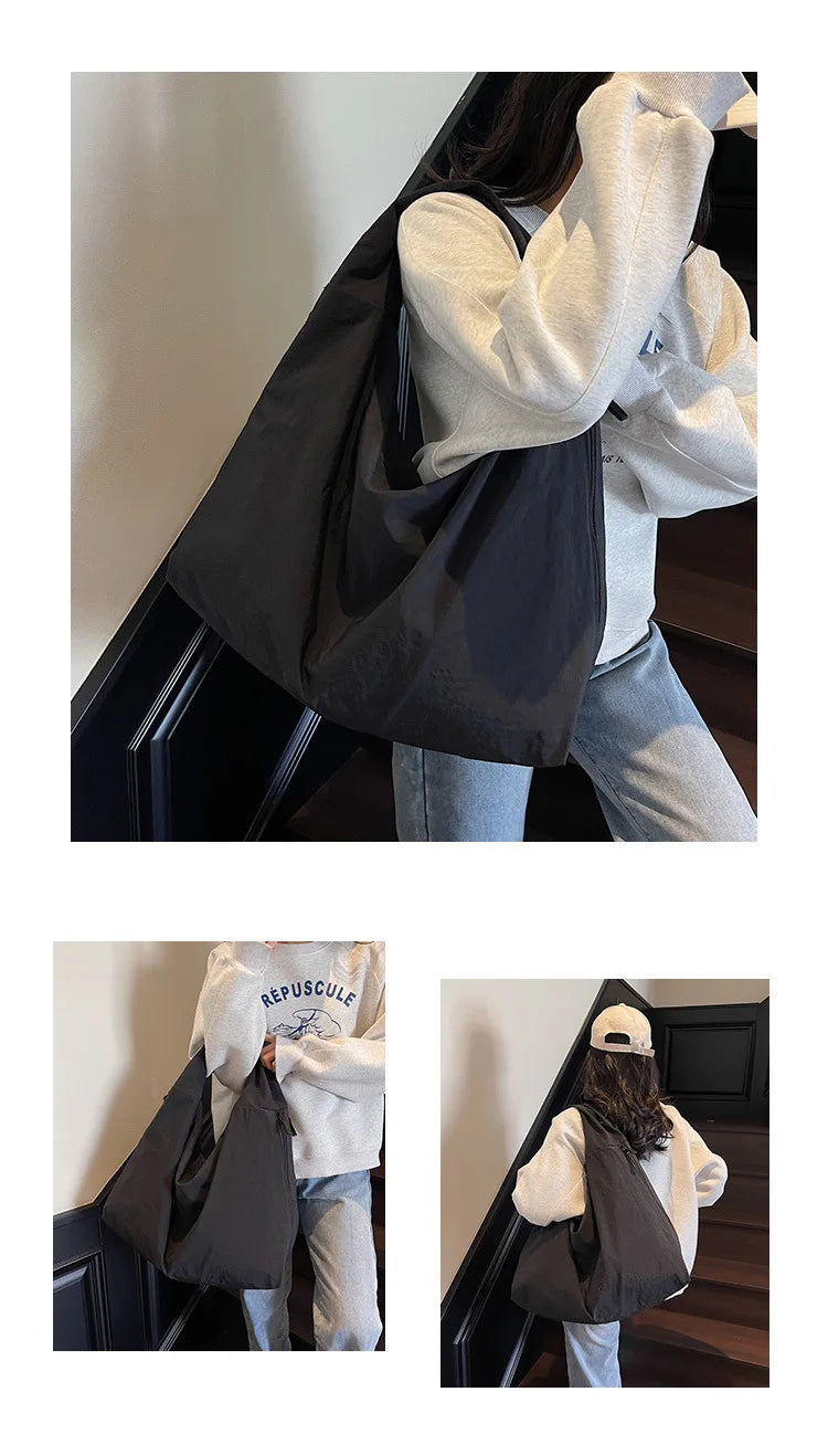 NYLOVA™ Chic Solid Color Nylon Tote Bag, Large Capacity Shoulder Bag with Multiple Zipper Pockets for College, Work & Everyday Use
