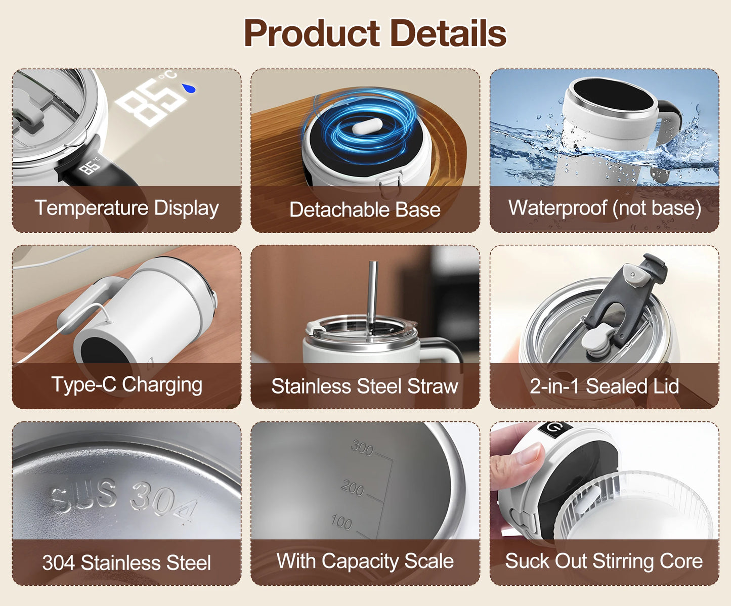 HUG IN A MUG™ |Automatic Stirring Cup, Rechargeable, Magnetic Mixer, Stainless Steel Coffee Mug