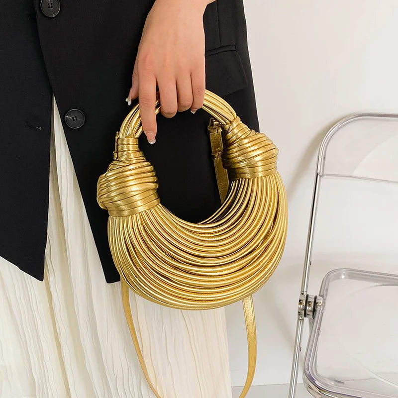 LUXEWEAVE™ | 2024 Women’s Luxury Handwoven Rope Knot Hobo Bag – Gold & Silver Designer Evening Clutch