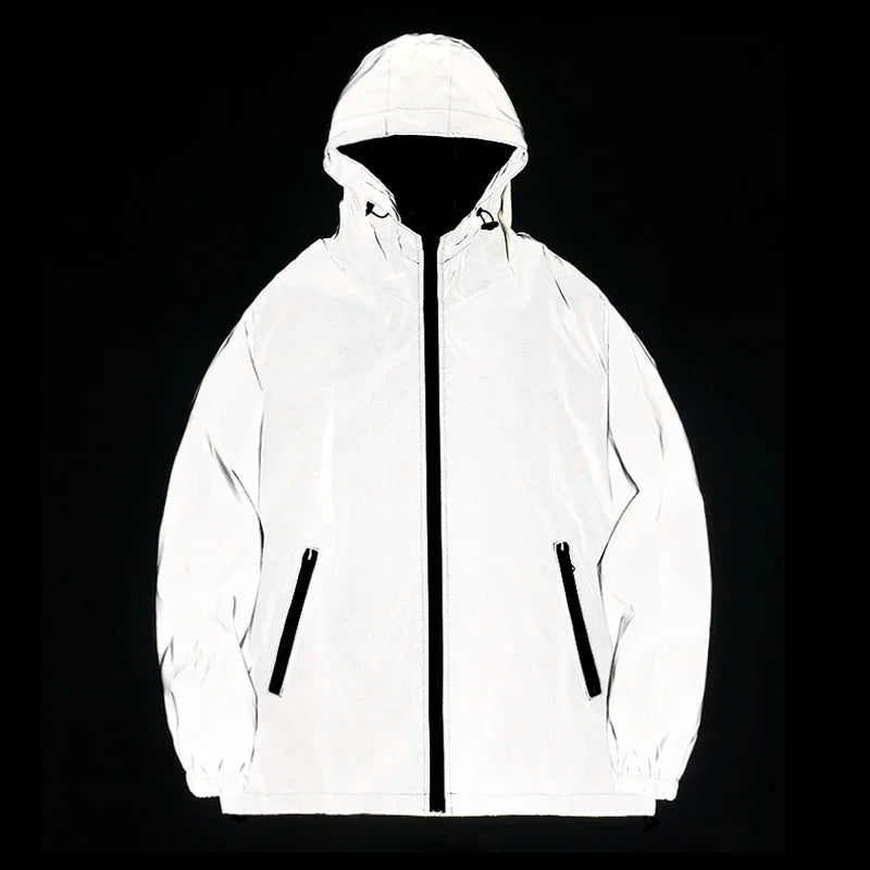 MIDNIGHT™ New Couple Night Reflective Clothing Solid Color Jacket Polyester Student Male Class Uniform Trendy Luminous Dancer Jacket