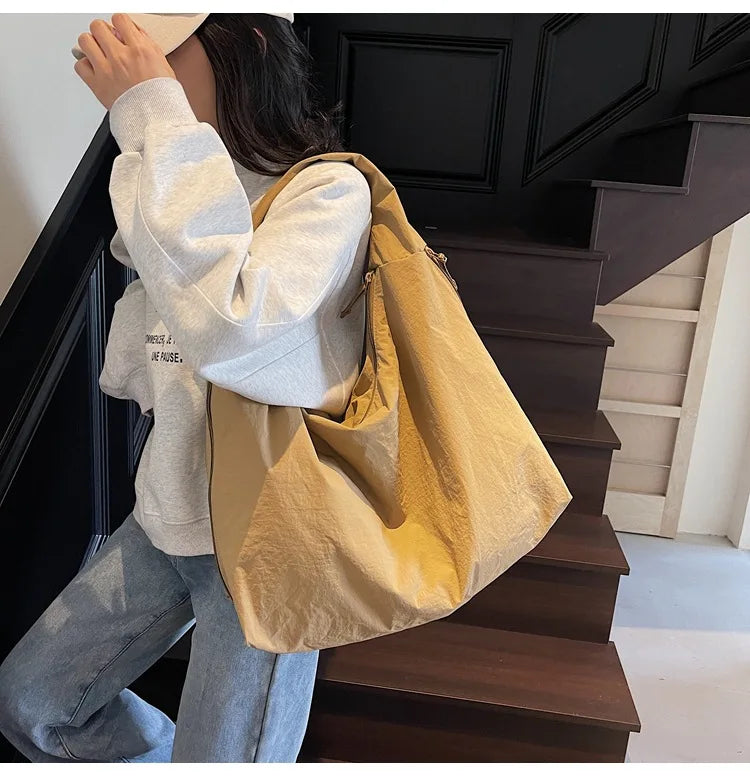 NYLOVA™ Chic Solid Color Nylon Tote Bag, Large Capacity Shoulder Bag with Multiple Zipper Pockets for College, Work & Everyday Use