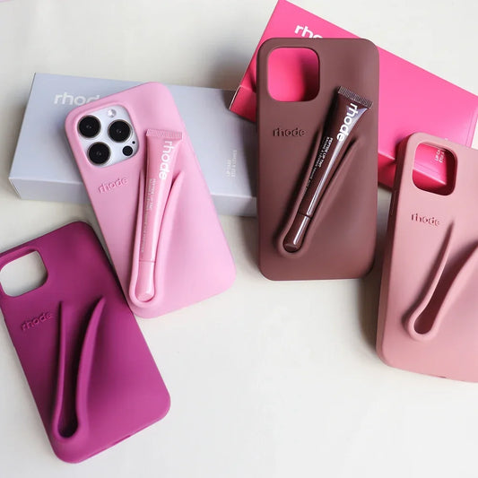 TWONIX ™ Original Quality Rhode DIY Lipstick Lip Gloss Holder Phone Cute Case for iPhone 16 Pro Max 15 14 13 Lip Balm Soft Silicone Cover,