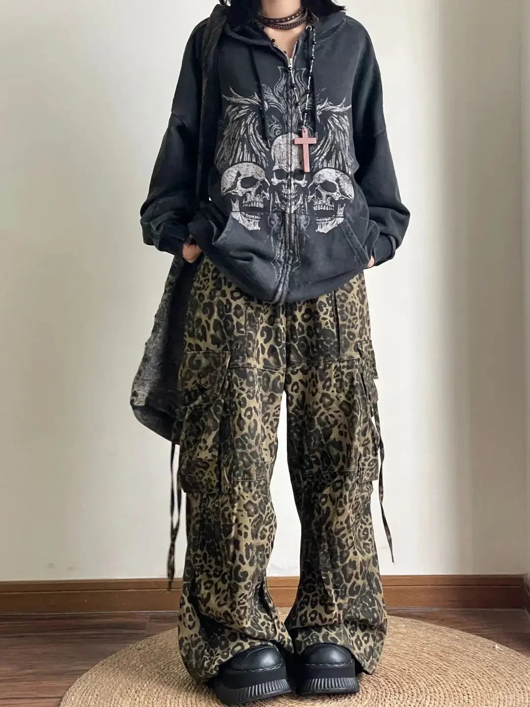 SKULLHAVEN™ | Dark Y2K Gothic American Retro Skull Print Zipper Hoodie – Unisex Autumn/Winter Streetwear Couple’s Hooded Coat