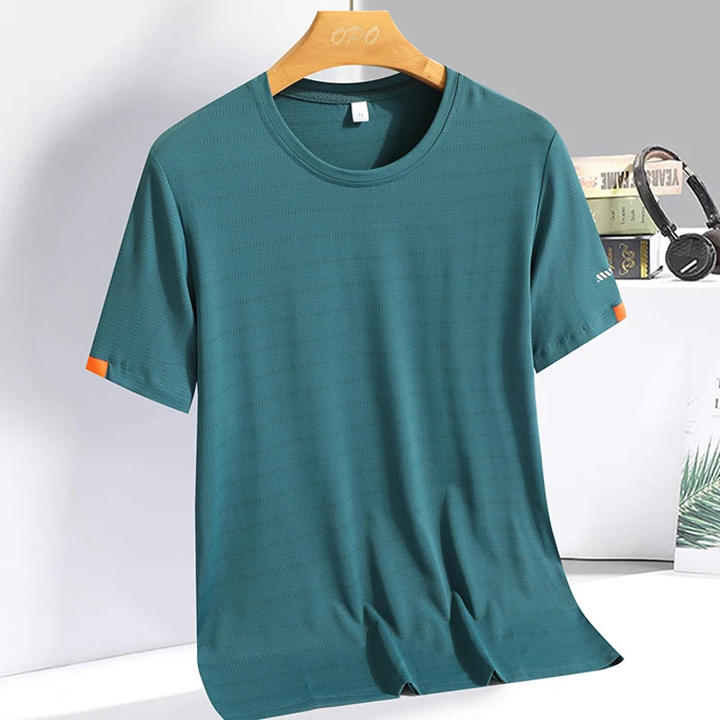 WEARISH™ Men's Summer Ice Silk T-shirt Sweatshirt Round Neck Simple Running Fitness Suit Thin Breathable Quick Drying T