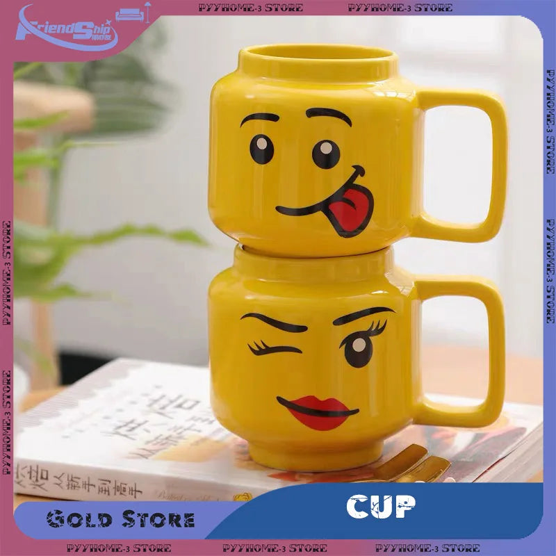 250ML Cartoon Ceramic Mug Expression Creative Coffee Milk Tea Water Cup Funny Smile Children Breakfast Cup Household Drinkware , silly, winking, happy, Skelton
