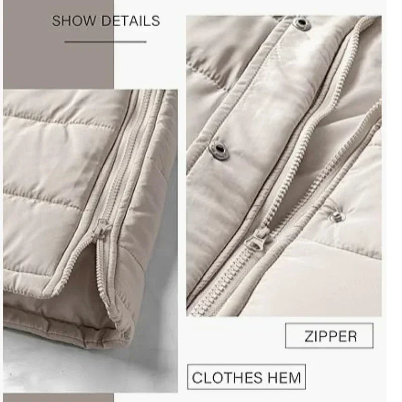 ELZO™ Chic Hooded Zipper Jacket Autumn Winter Women Long Oversize Waistcoat Sleeveless Fashion Warm Quilted Vest Down Coat