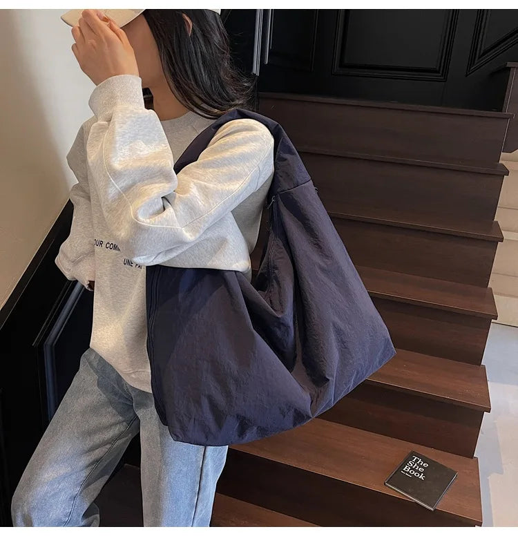 NYLOVA™ Chic Solid Color Nylon Tote Bag, Large Capacity Shoulder Bag with Multiple Zipper Pockets for College, Work & Everyday Use