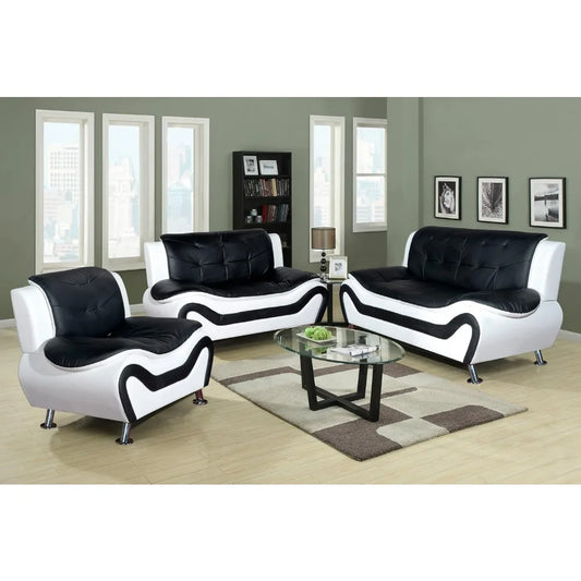 COZYREST™ Sofa Living Room, 3 Piece Modern Faux Leather Sofa Set, Simple Assembly Required Button Tufted Couch Sofa Furniture, Sofas