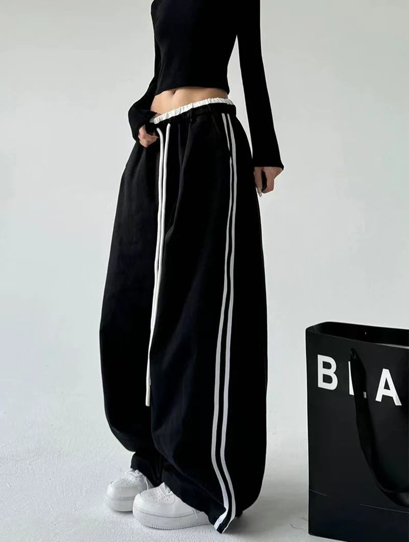 STYLER™️NEW 2025 Women Sweatpants Fashion Streetwear Oversized All Match Wide Leg Pants High Waist Patchwork Casual Straight Trousers