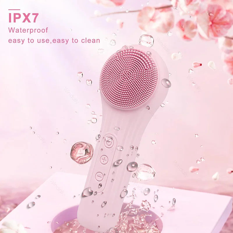OXIFACE ™ Sonic IPX7 Waterproof Facial Cleaning Brush Device Silicone Face Scrubber Exfoliator Cleaner Vibration Massager Deep Cleaning, waterproof & rechargeable