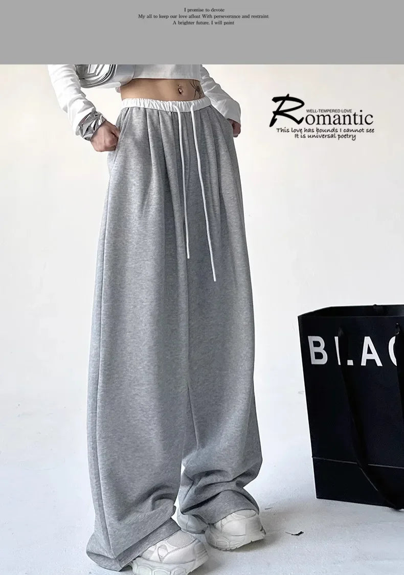 Style™️ High-Waisted Loose-Fit Sweatpants For Women New Patchwork Casual Straight Trousers