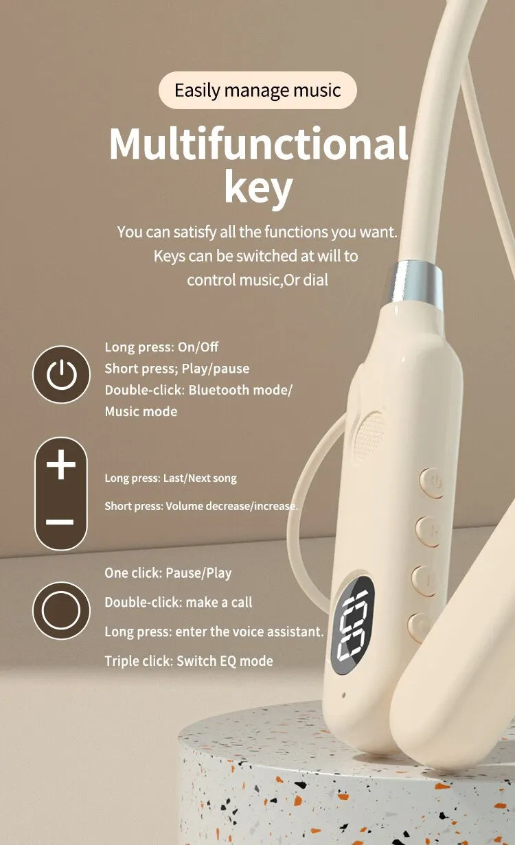 SWEET HEADPHONE SOUNDS™Neckband BT-12 Wireless Bluetooth Earphones Headphones Outdoor Sports Headset with Display Touch Control Earbuds for Music