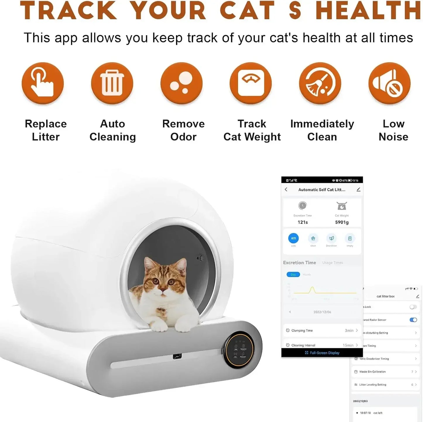 Upgraded Automatic Cat Litter Box Self Cleaning Cat Litter Box 65L Extra Large Capacity Cleaning Robot APP Control/Odor Removal