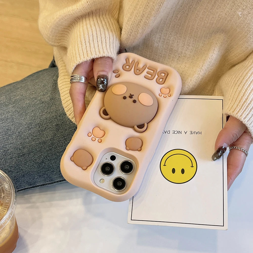 iPhone, case Cute Bear Case Soft Silicone Cover with Holder for iPhone 6 6s 7 8 SE X XS XR 11 12 13 Mini 14 15 16 Pro Max