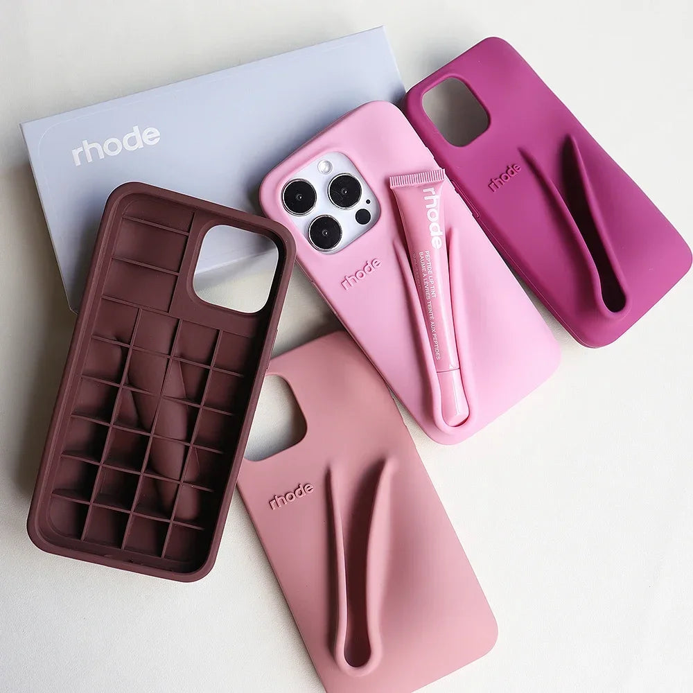 TWONIX ™ Original Quality Rhode DIY Lipstick Lip Gloss Holder Phone Cute Case for iPhone 16 Pro Max 15 14 13 Lip Balm Soft Silicone Cover,