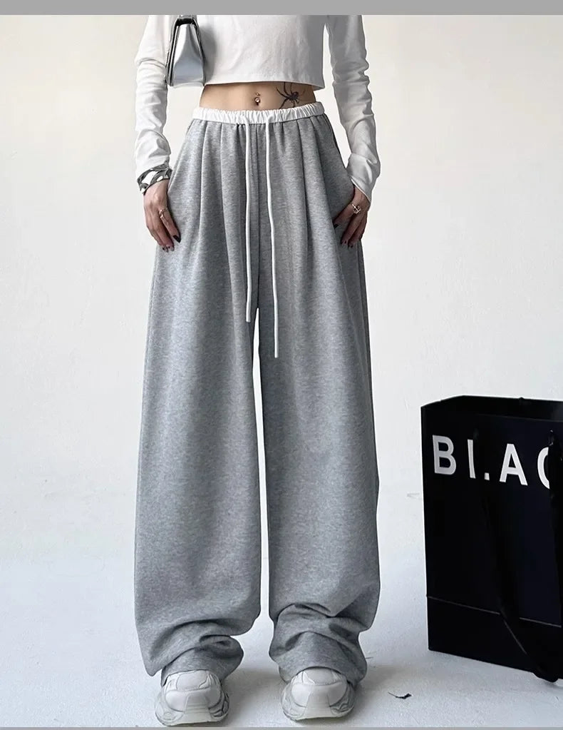 Style™️ High-Waisted Loose-Fit Sweatpants For Women New Patchwork Casual Straight Trousers