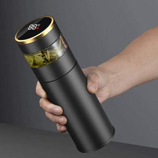 INTCUP™ |Intelligent Cups, 304 Stainless Steel Vacuum Cup, LED Temperature Display, Teacup with Glass Partition, Tea and Water Vacuum Bottle