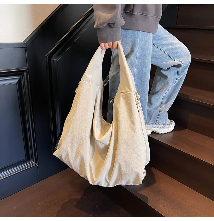 NYLOVA™ Chic Solid Color Nylon Tote Bag, Large Capacity Shoulder Bag with Multiple Zipper Pockets for College, Work & Everyday Use